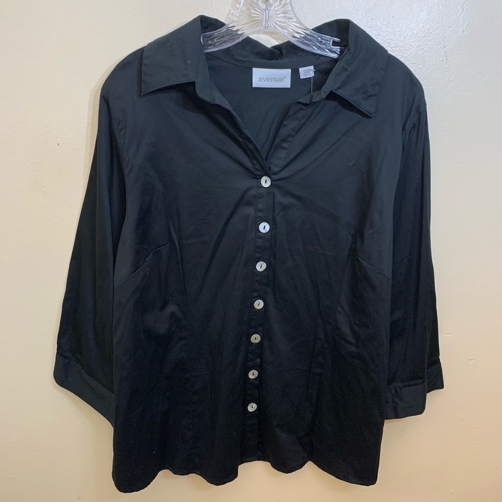 Avenue Button Down Shirt 3/4 Sleeve Black